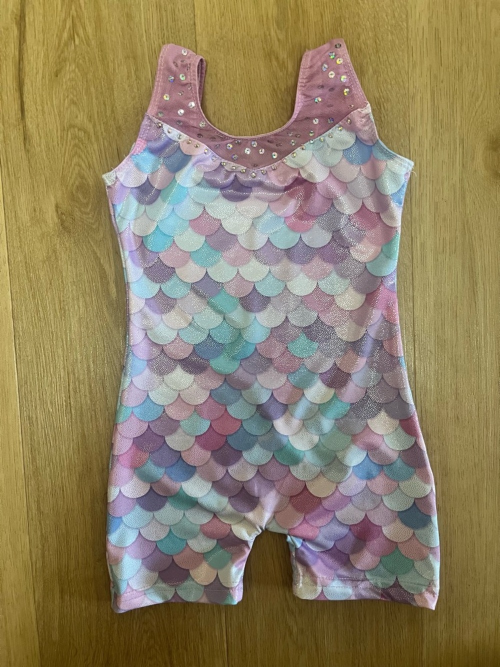 Girls' Pastel Mermaid Scale Gymnastics Leotard Romper
